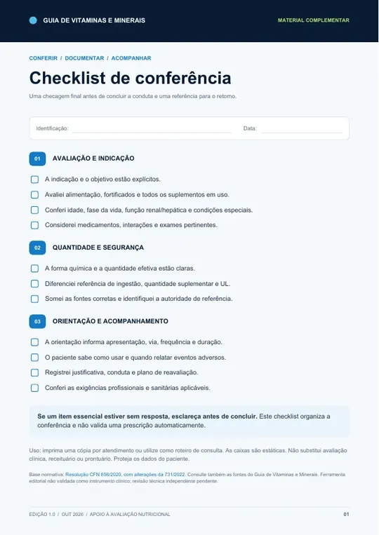 Página real do Checklist de Conferência, com caixas de seleção e três etapas